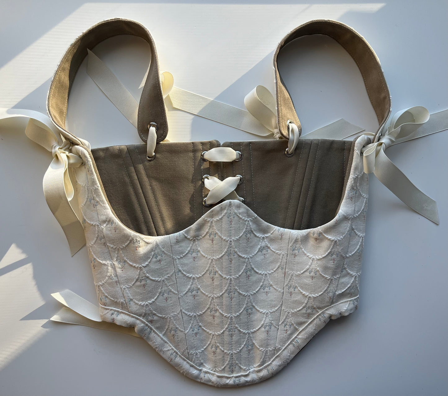 Reversible cream mermaid/ khaki underbust corsage, s-m