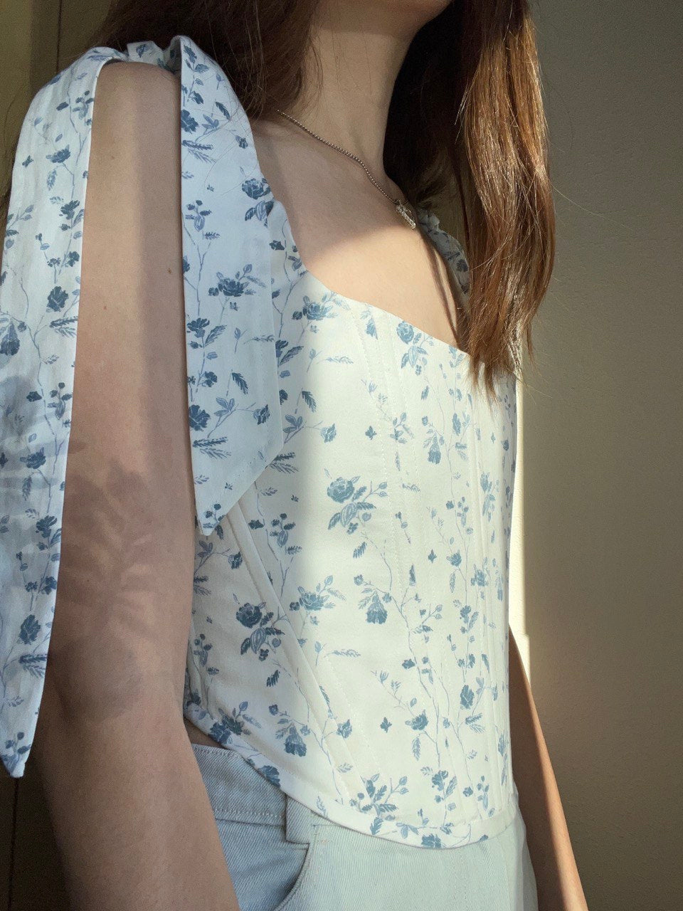 Floral corset with shoulder tie, size S/M