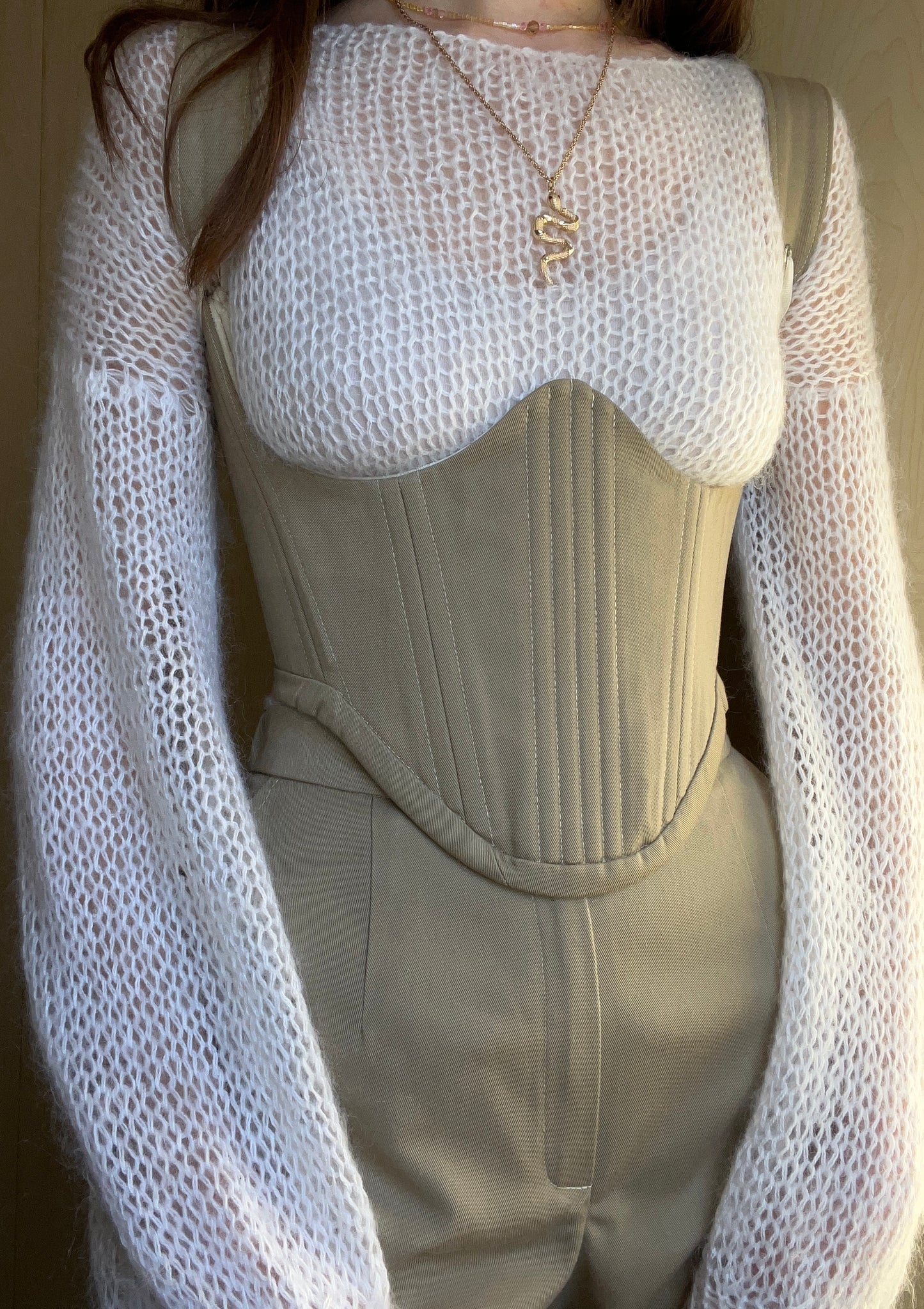 Reversible cream mermaid/ khaki underbust corsage, s-m