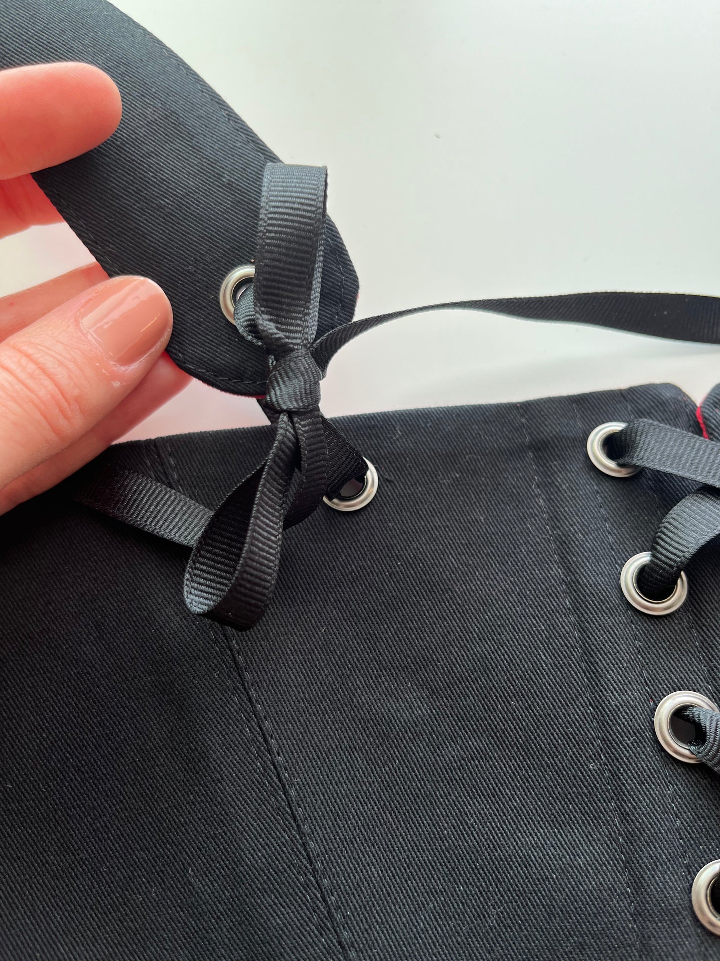 Black and red reversible underbust corsage with removable shoulder straps