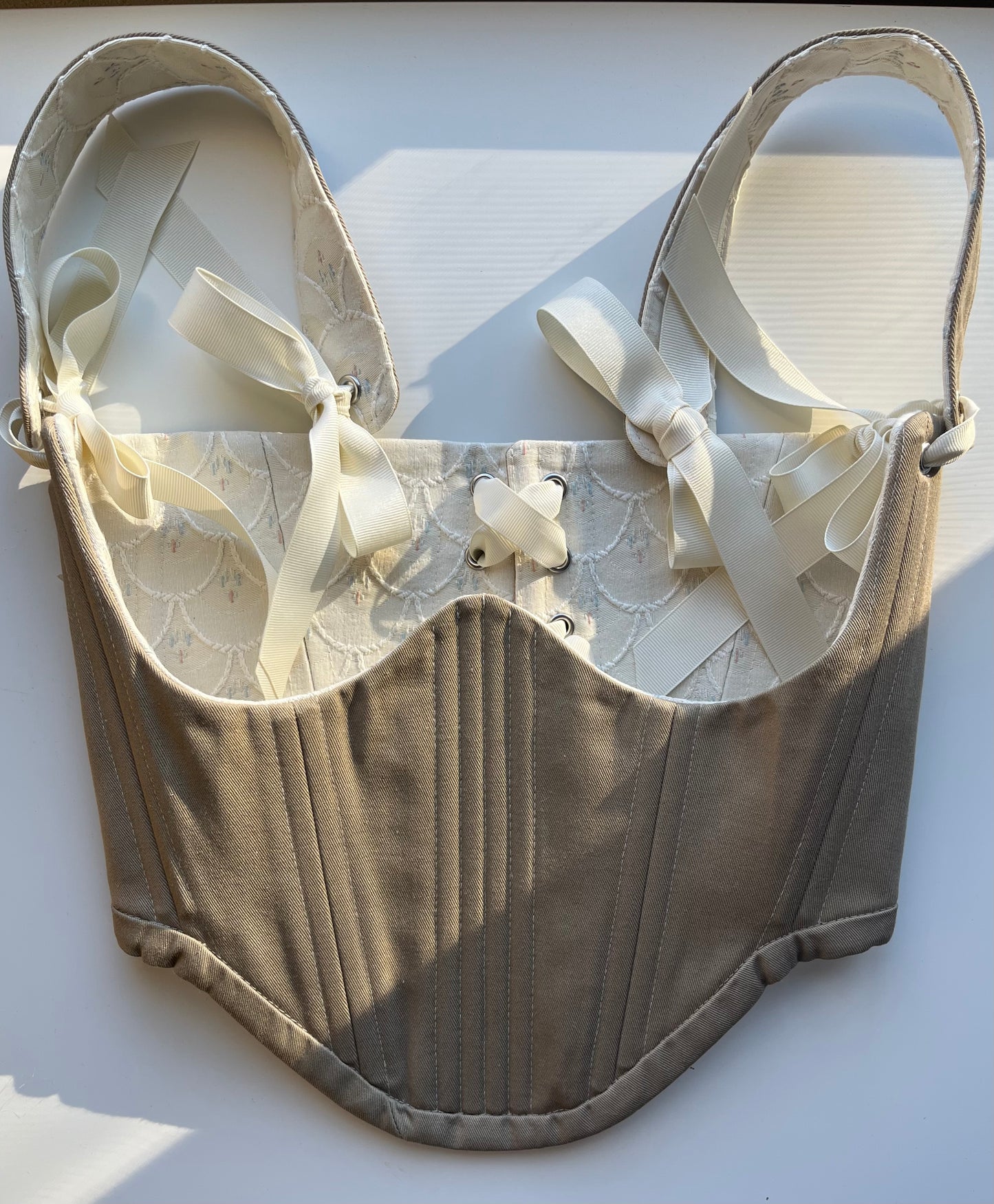 Reversible cream mermaid/ khaki underbust corsage, s-m
