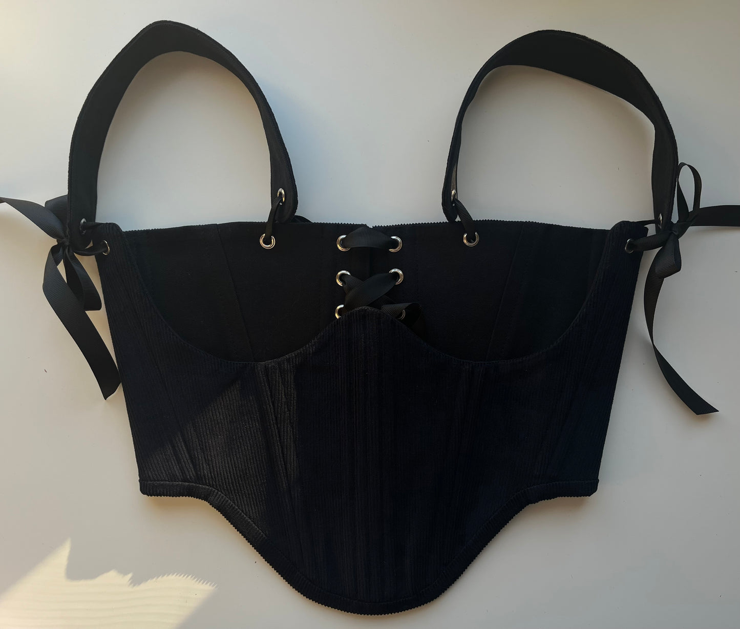 Reversible cotton twill black/dark blue cotton corduroy underbust corsage with removable shoulder straps 🖤💙