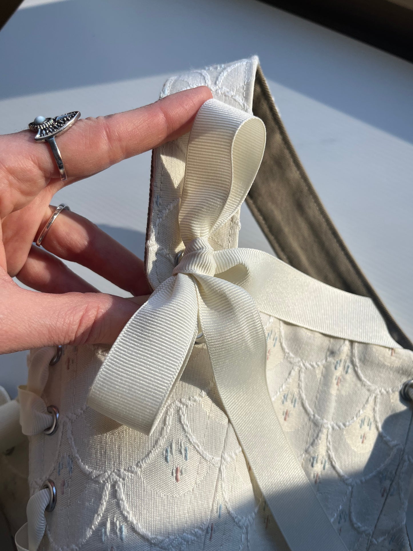 Reversible cream mermaid/ khaki underbust corsage, s-m