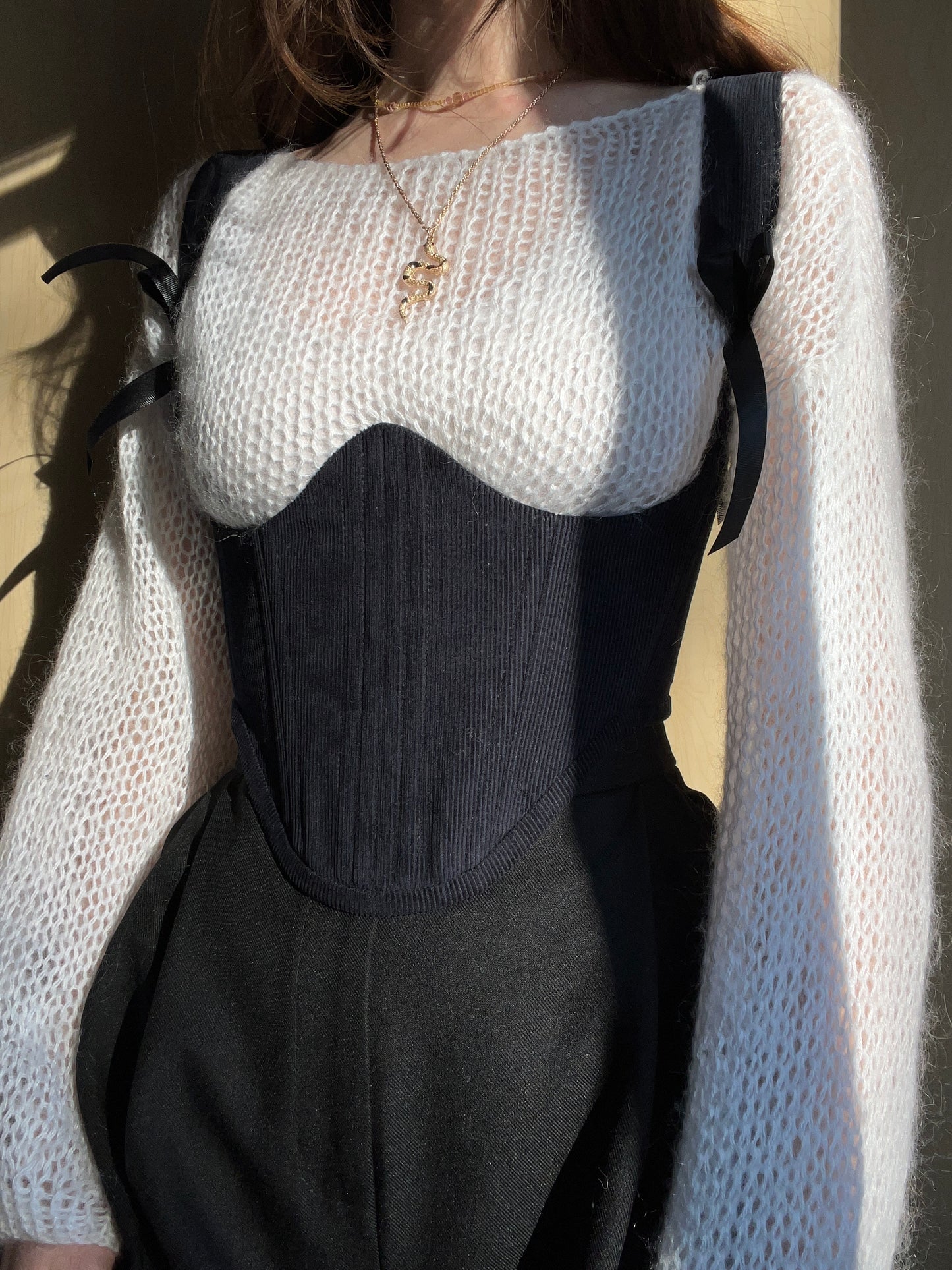 Reversible cotton twill black/dark blue cotton corduroy underbust corsage with removable shoulder straps 🖤💙