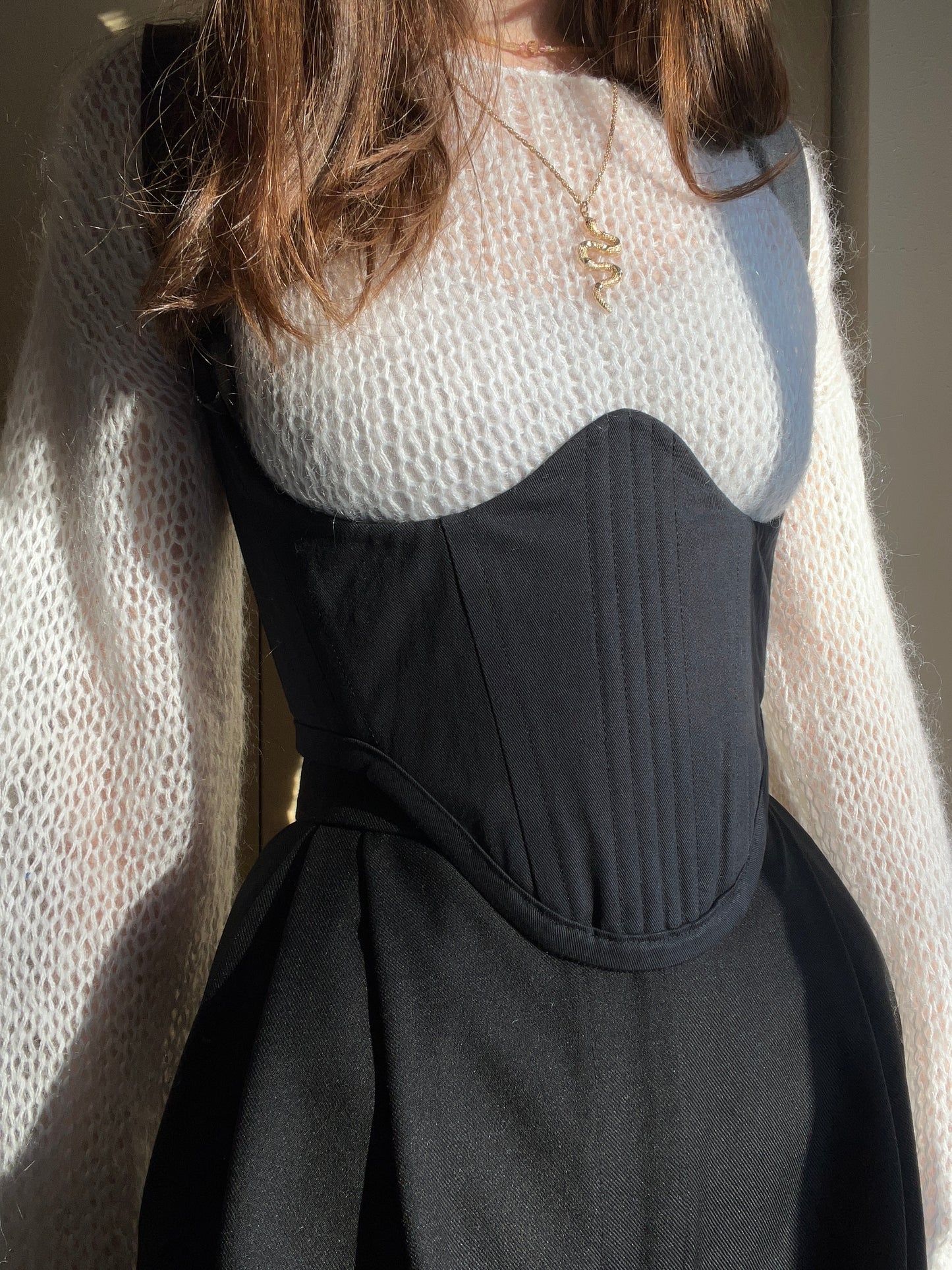 Reversible cotton twill black/dark blue cotton corduroy underbust corsage with removable shoulder straps 🖤💙