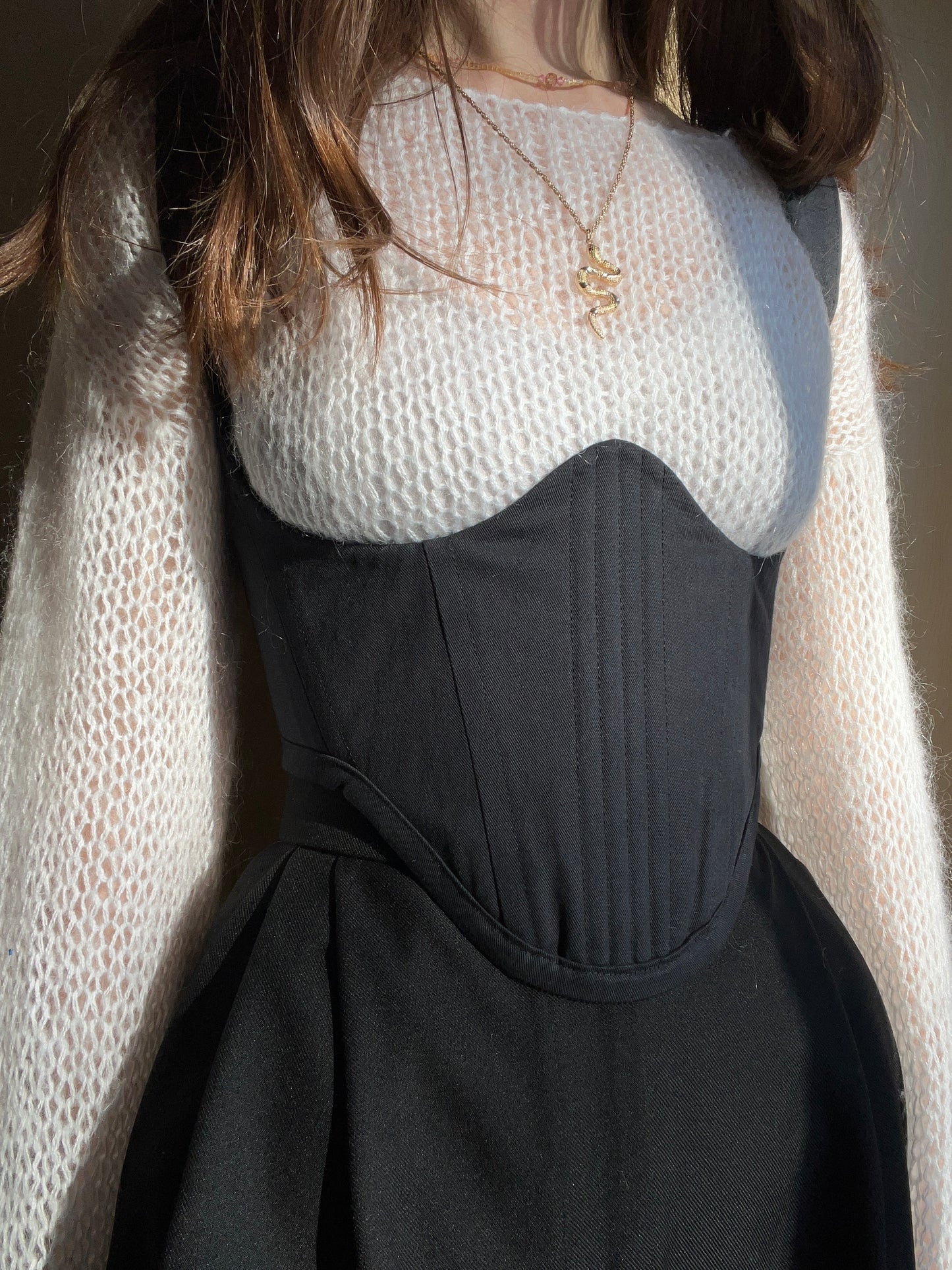 Reversible cotton twill black/dark blue cotton corduroy underbust corsage with removable shoulder straps 🖤💙