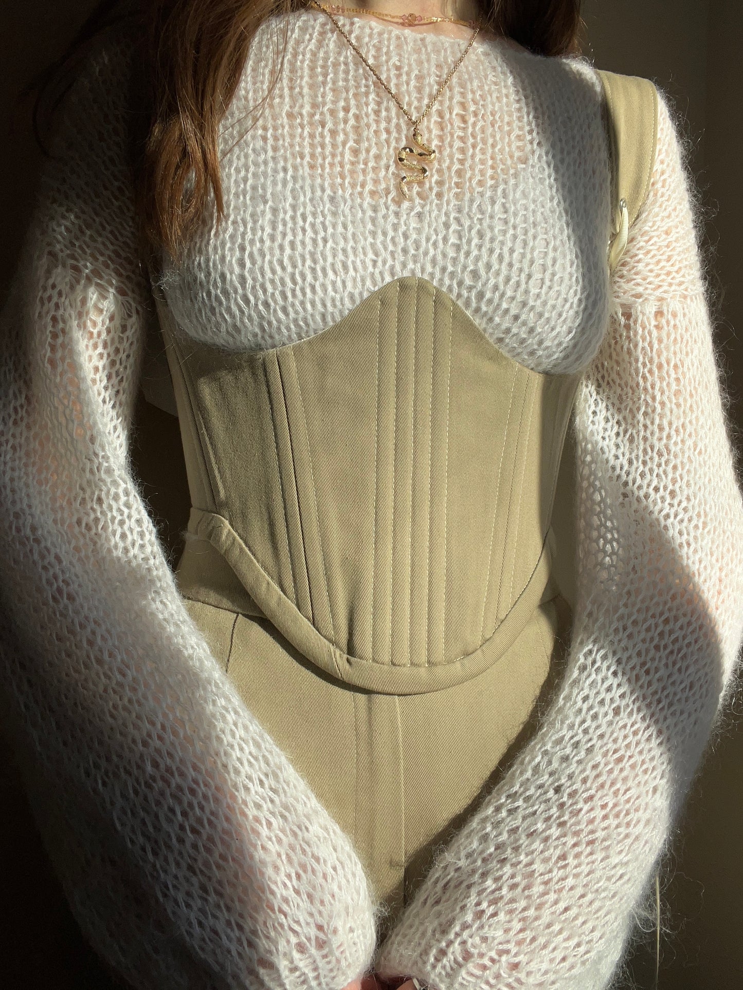 Reversible cream mermaid/ khaki underbust corsage, s-m