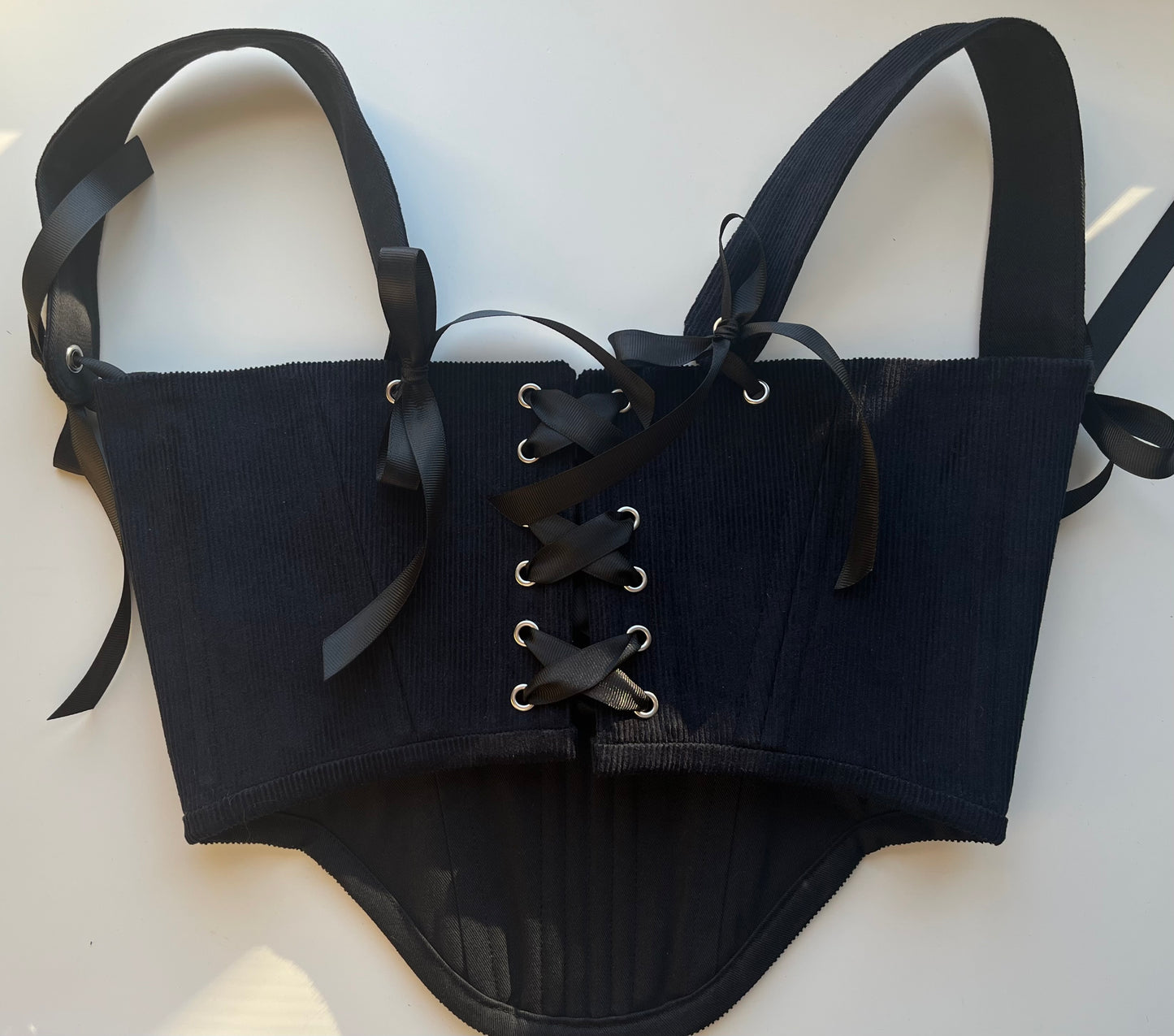 Reversible cotton twill black/dark blue cotton corduroy underbust corsage with removable shoulder straps 🖤💙