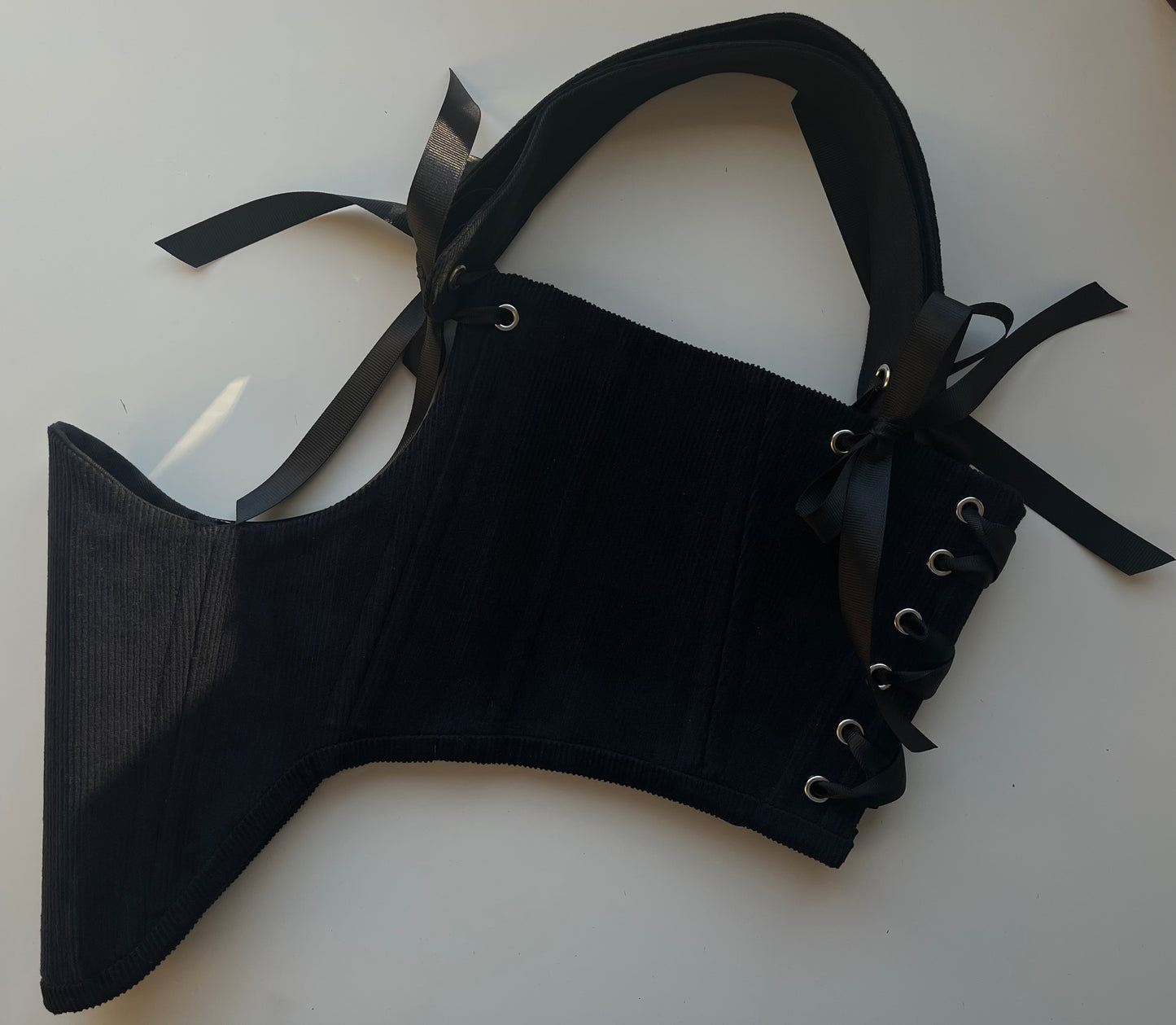 Reversible cotton twill black/dark blue cotton corduroy underbust corsage with removable shoulder straps 🖤💙
