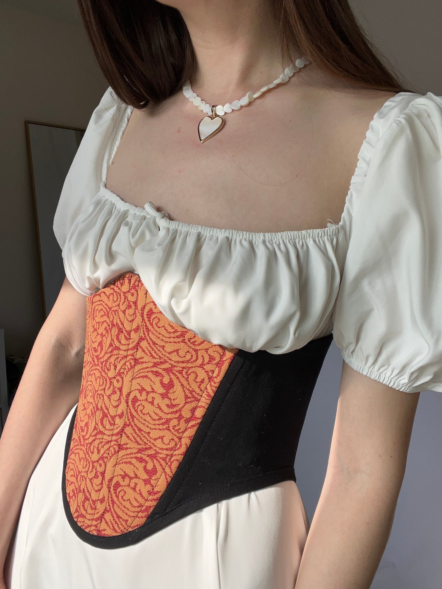 Reversible Corsage Belt in Black Twill & Damask