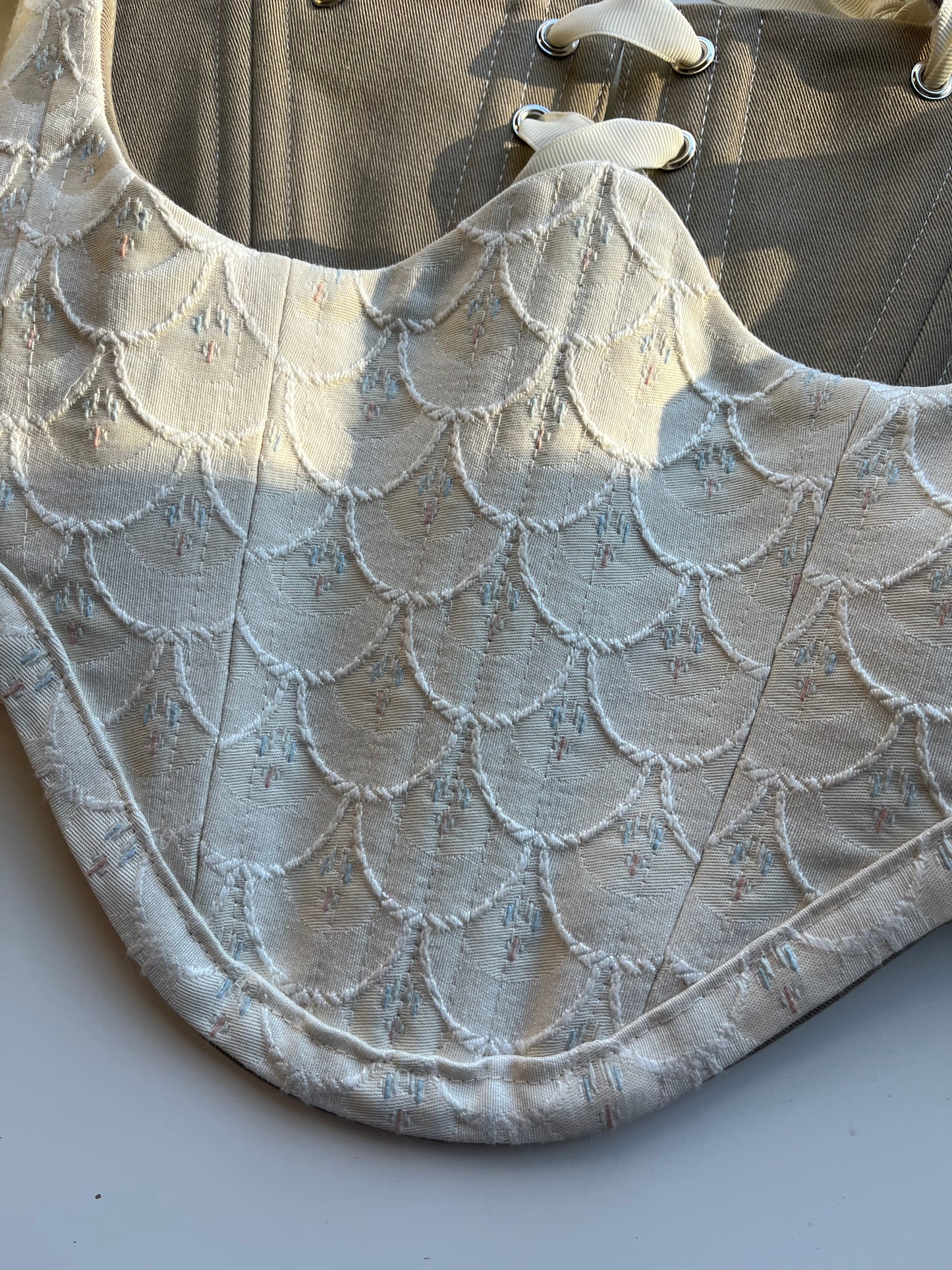Reversible cream mermaid/ khaki underbust corsage, s-m