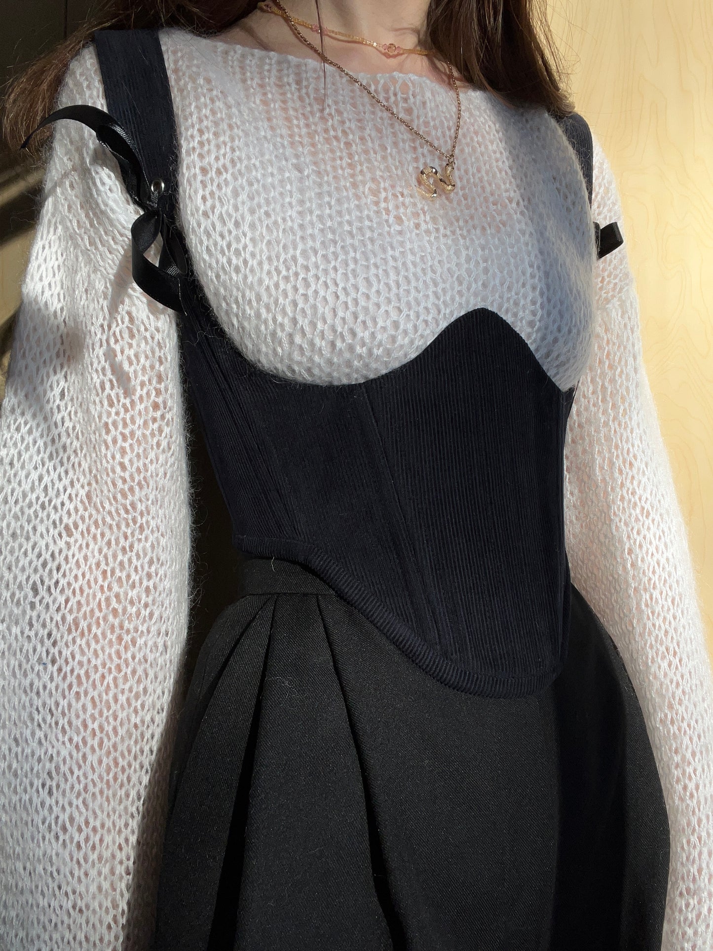 Reversible cotton twill black/dark blue cotton corduroy underbust corsage with removable shoulder straps 🖤💙