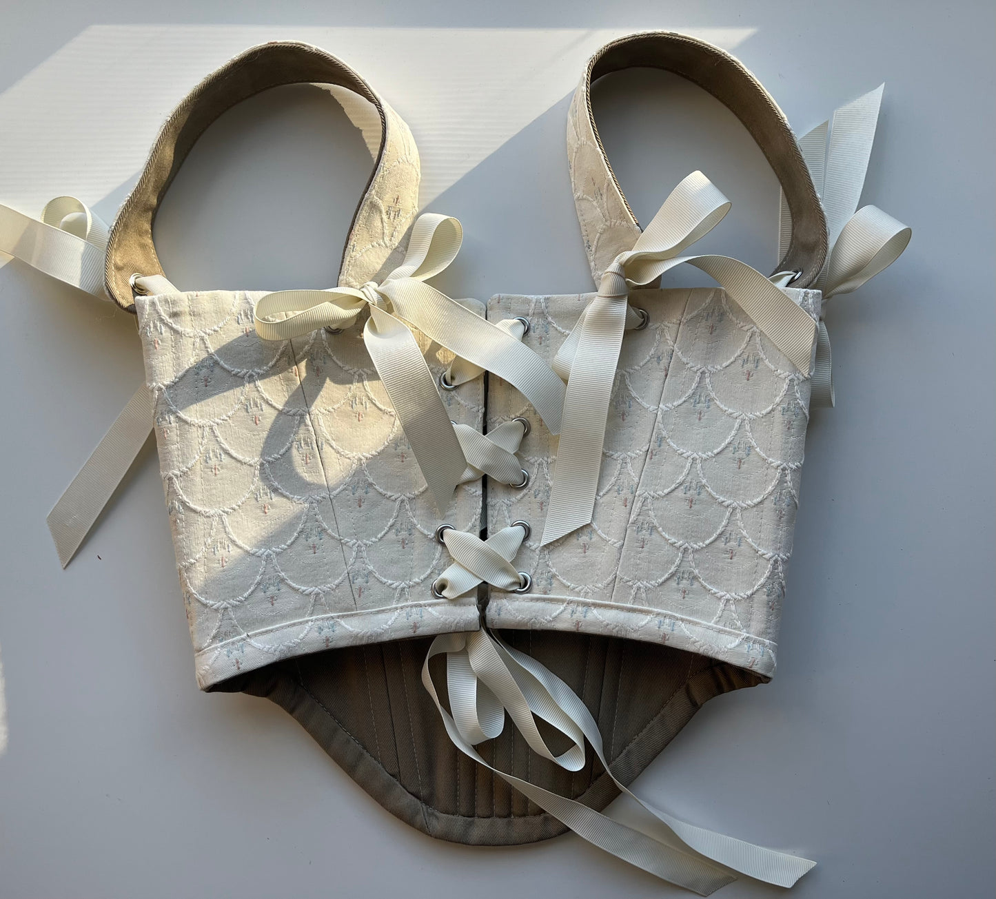 Reversible cream mermaid/ khaki underbust corsage, s-m