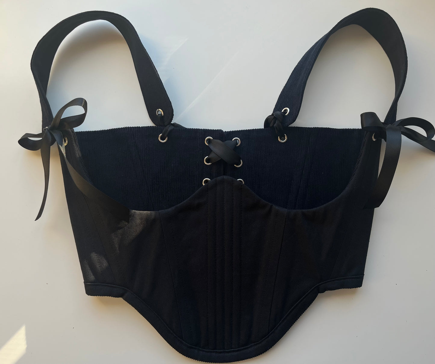 Reversible cotton twill black/dark blue cotton corduroy underbust corsage with removable shoulder straps 🖤💙