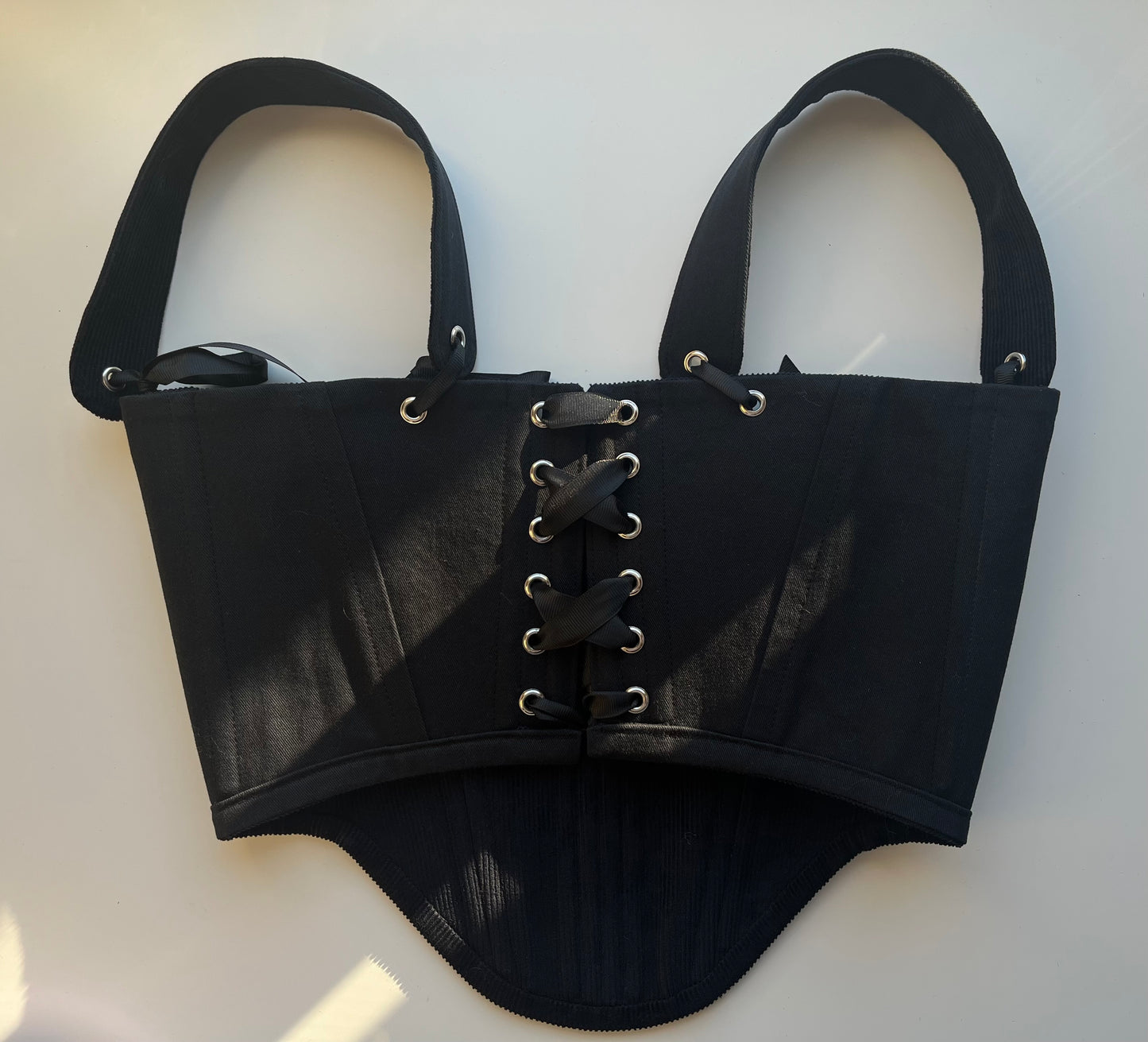 Reversible cotton twill black/dark blue cotton corduroy underbust corsage with removable shoulder straps 🖤💙