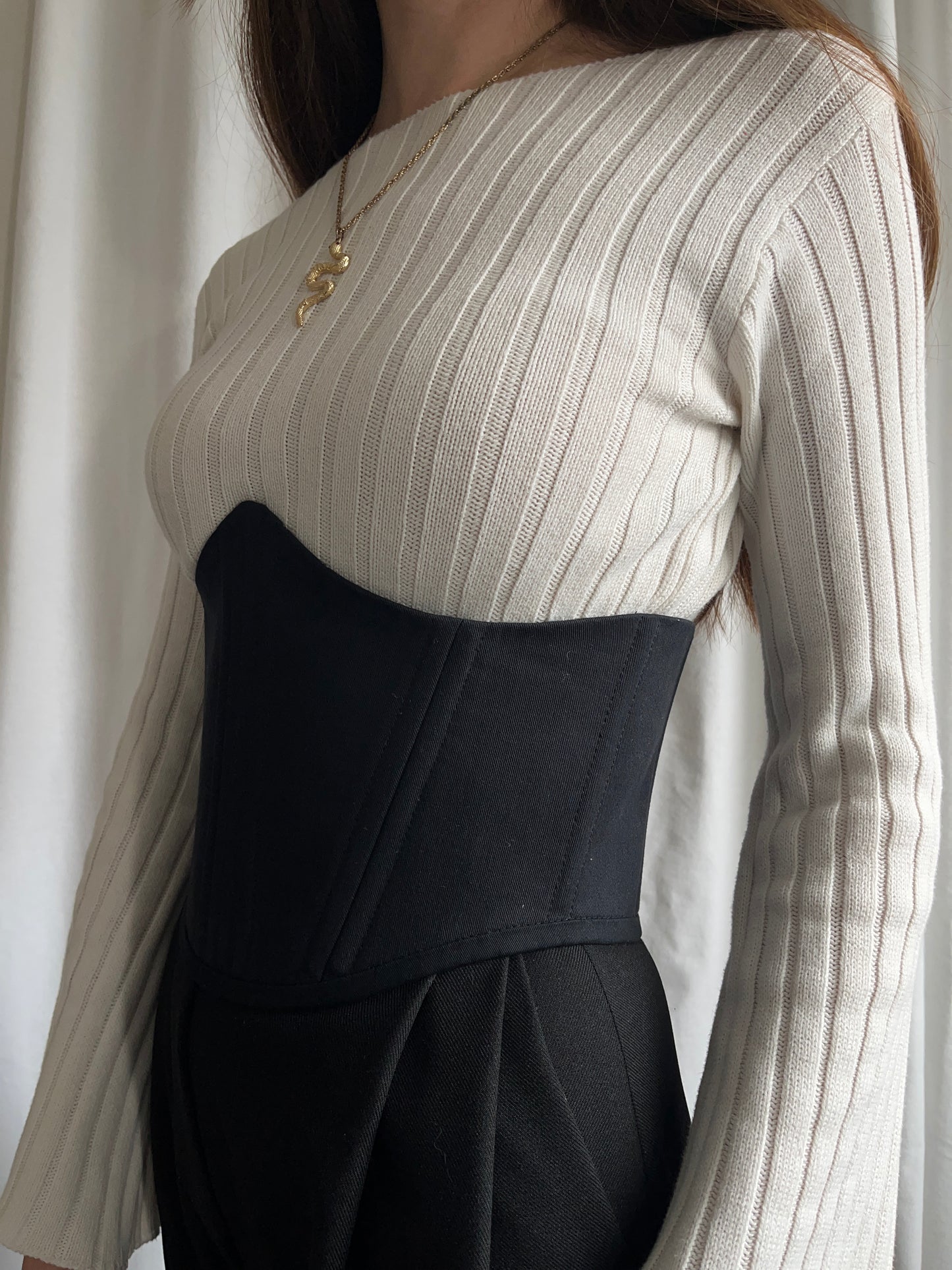Classic Black Cotton Corsage Belt, size M-L
