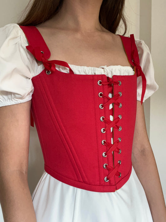 Reversible corset red/mustard yellow with removable shoulder straps