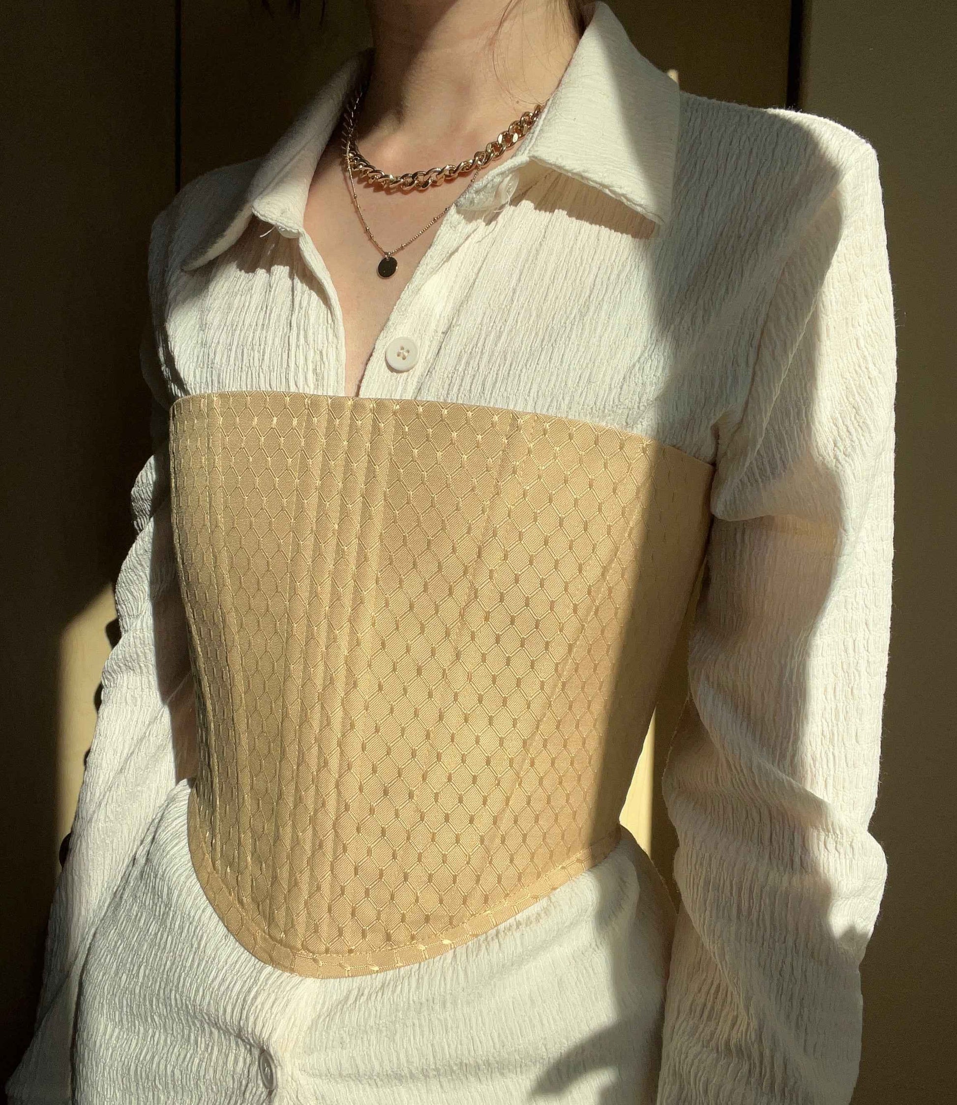 “Soleil” gold overbust corset