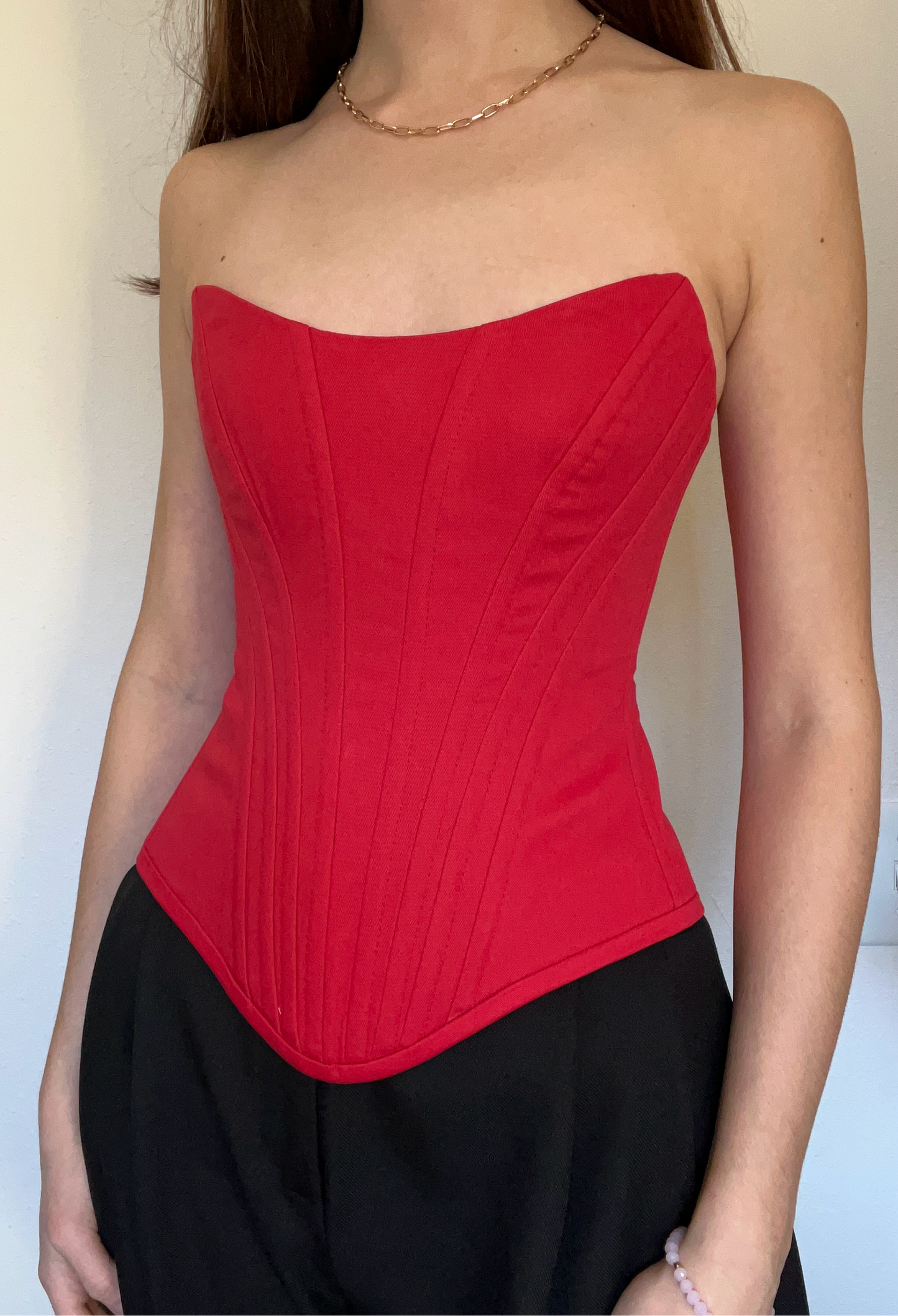 Red strapless organic cotton twill corset ❤️