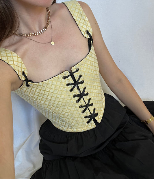 Reversible black/buttercream yellow corset with removable shoulder straps