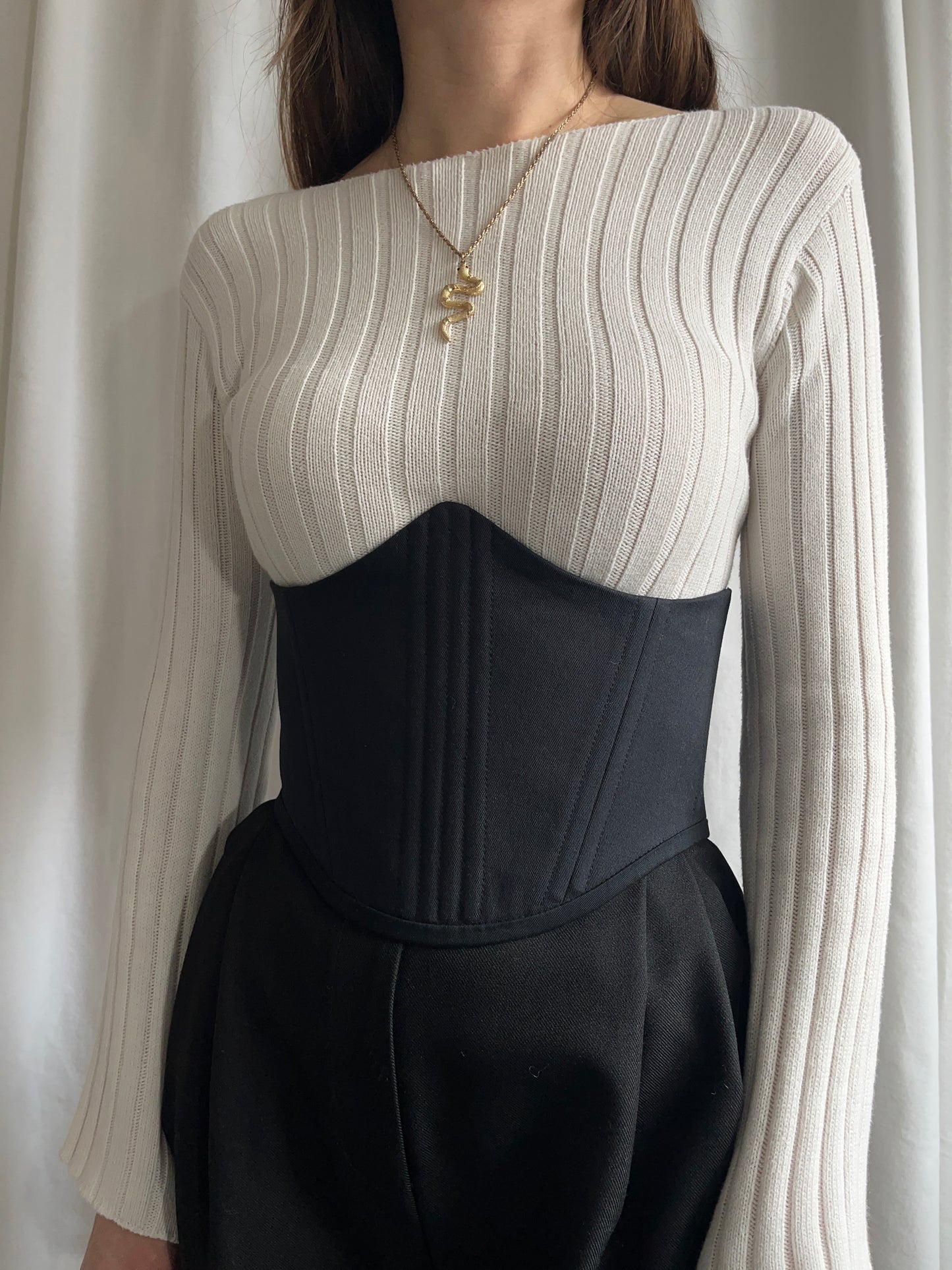 Classic Black Cotton Corsage Belt, size M-L