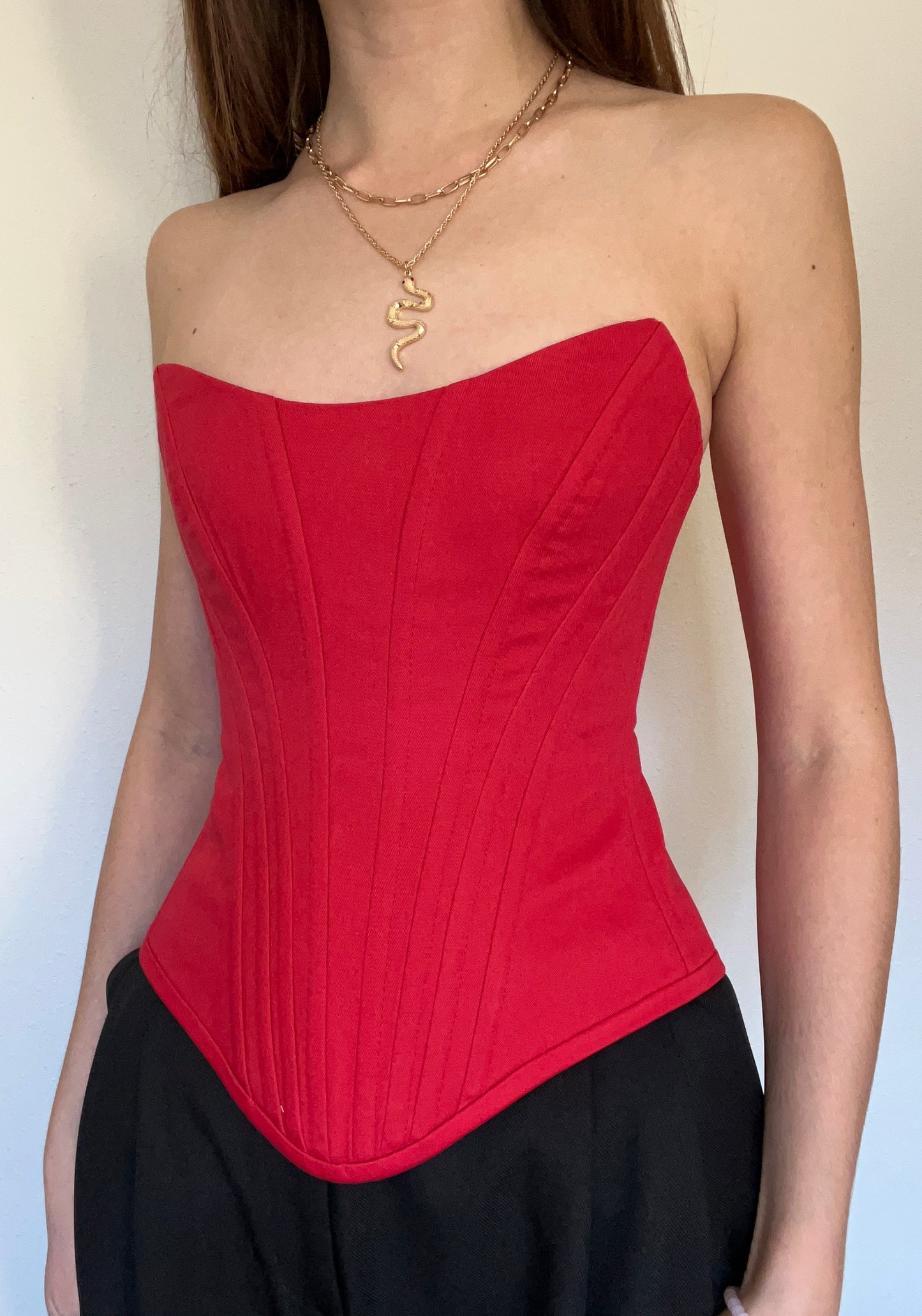 Red strapless organic cotton twill corset ❤️