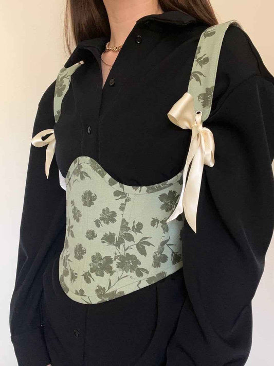 Reversible Floral underbust corsage with removable shoulder straps , size 38/S