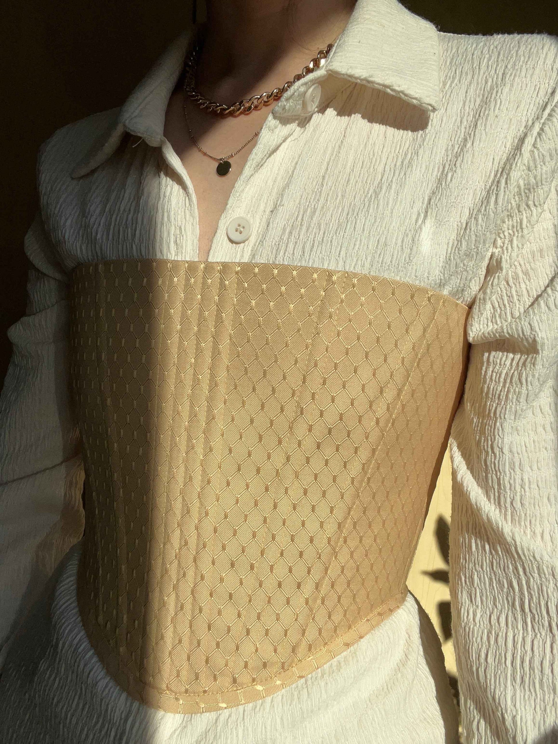 “Soleil” gold overbust corset