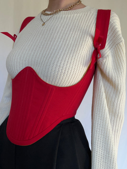 Reversible!!!Red cotton twill/mustard corduroy underbust corsage, size L-XL