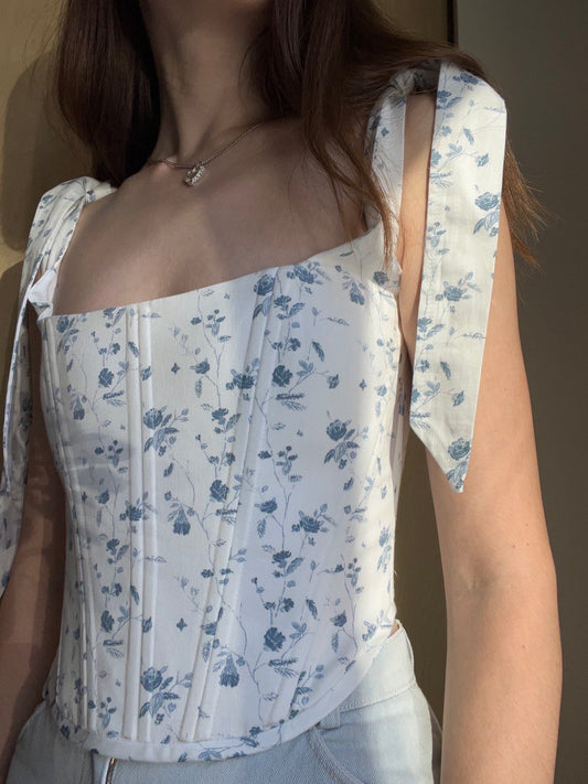Floral corset with shoulder tie, size S/M
