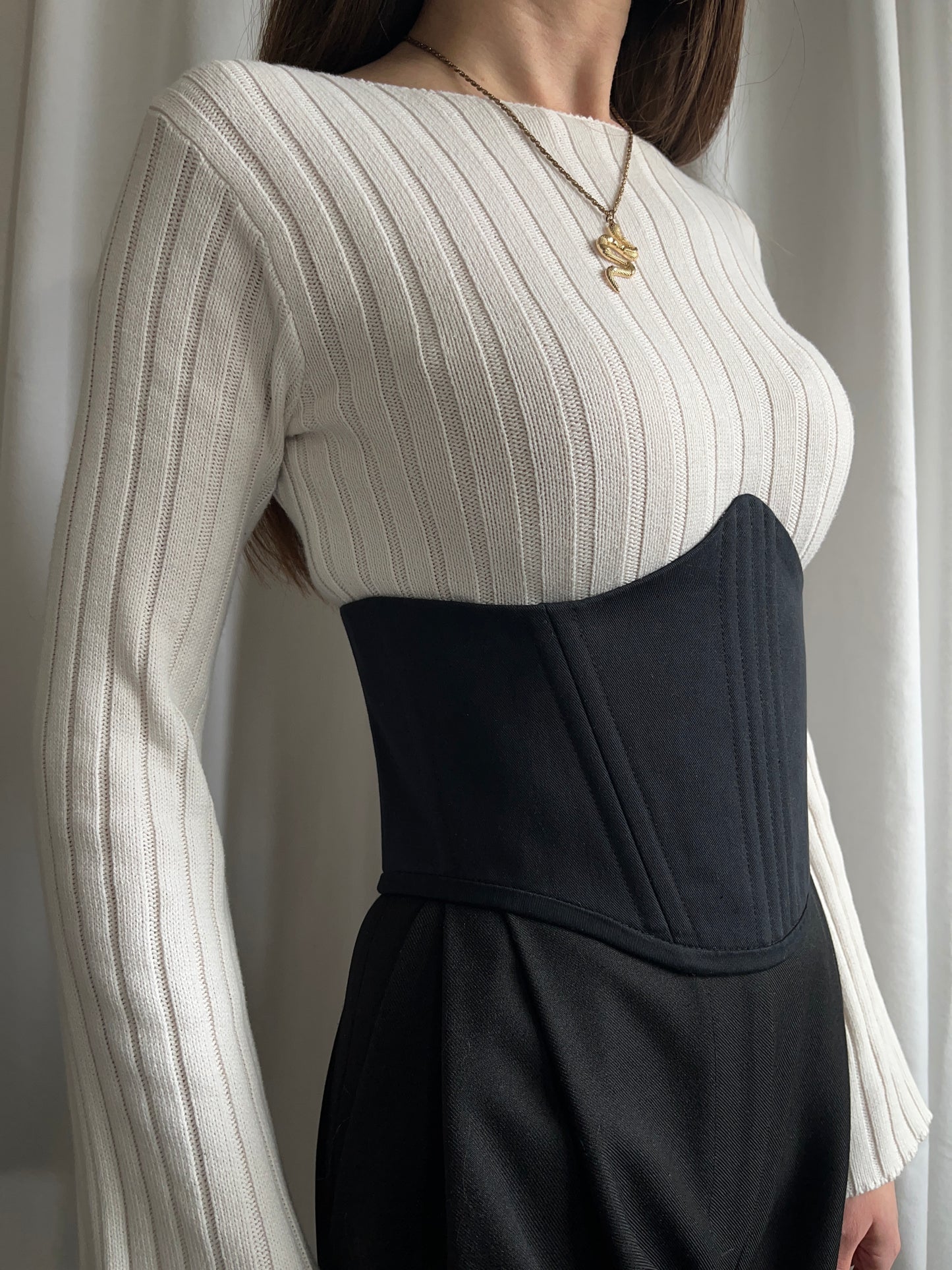 Classic Black Cotton Corsage Belt, size M-L